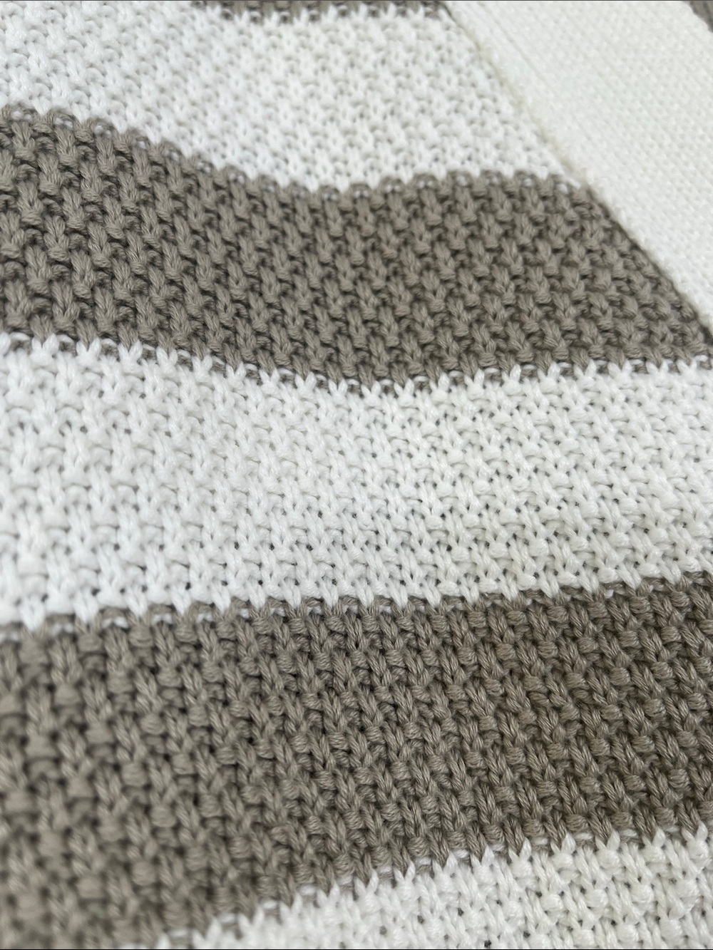 Striped V-Neck Button-Front Cardigan in Cream and Taupe - Picture 9 of 11